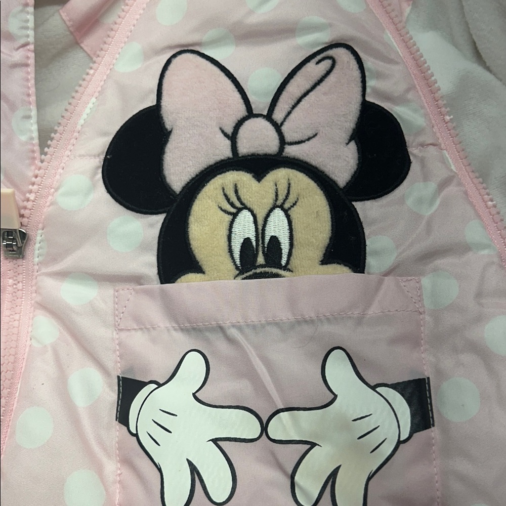 Disney Baby Pink and White Minnie Girls’ Footie Snowsuit 12-18 mos